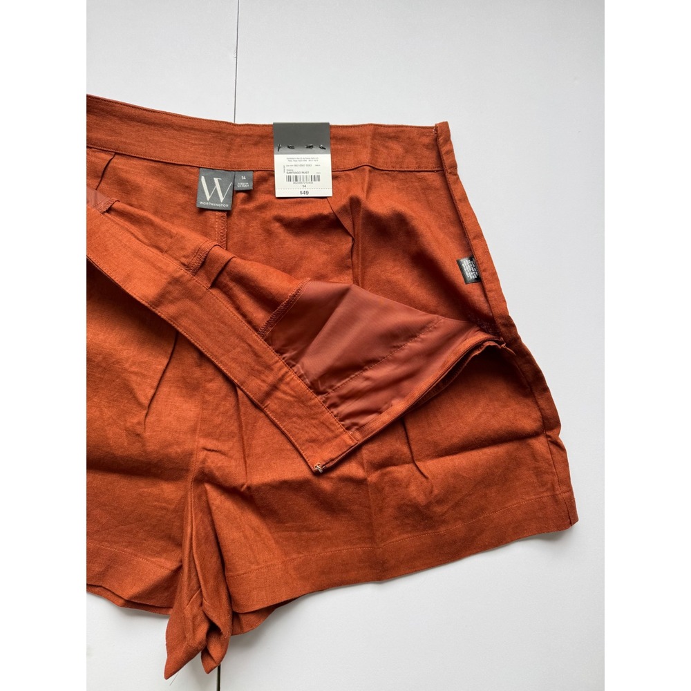 NWT Linen Blend Shorts Size 14 Rust Pleated High Rise Summer Coastal Academia - Picture 3 of 6